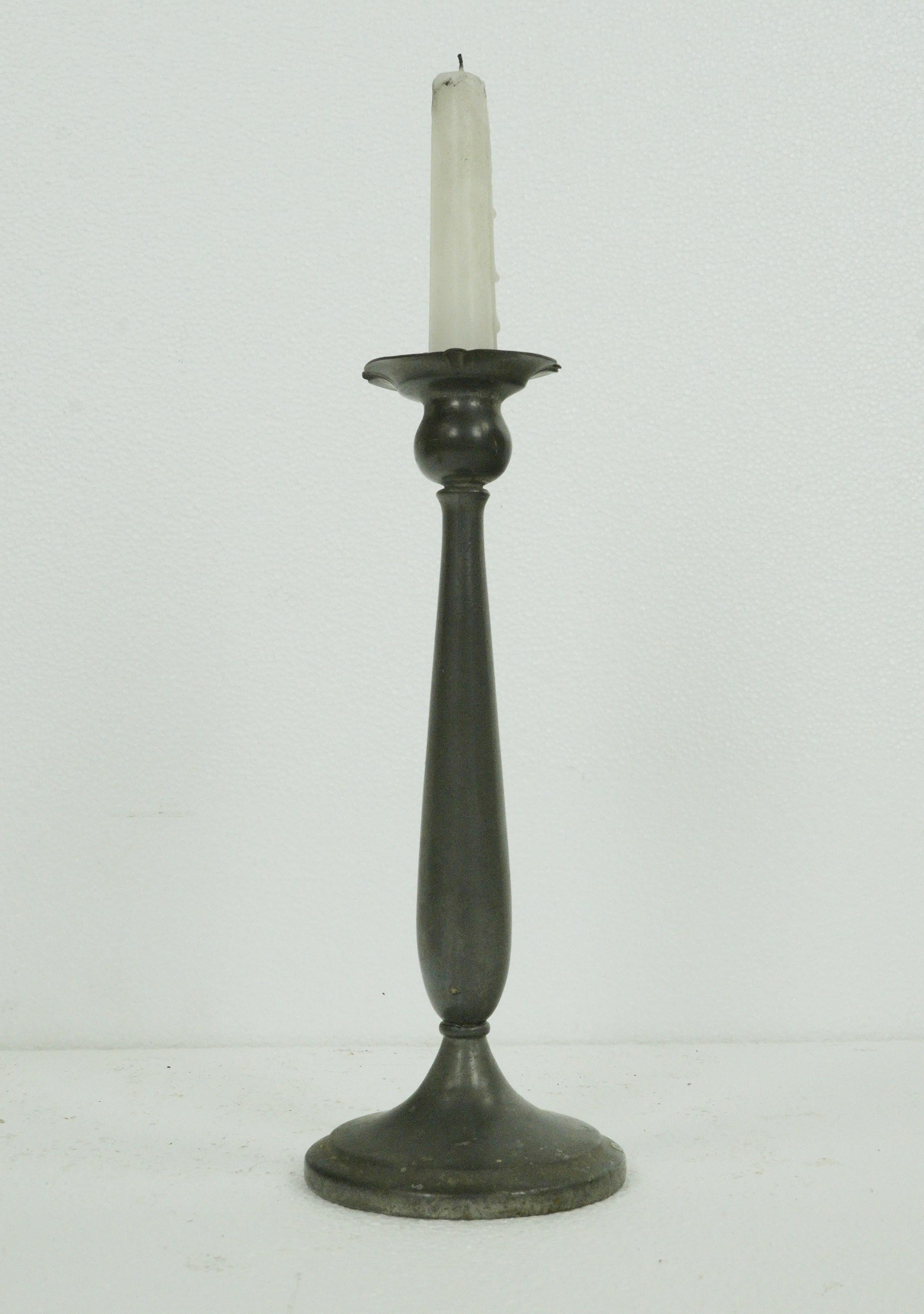 Pair of Traditional Tall Pewter Candle Holders For Sale 4