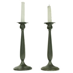 Pair of Traditional Tall Pewter Candle Holders