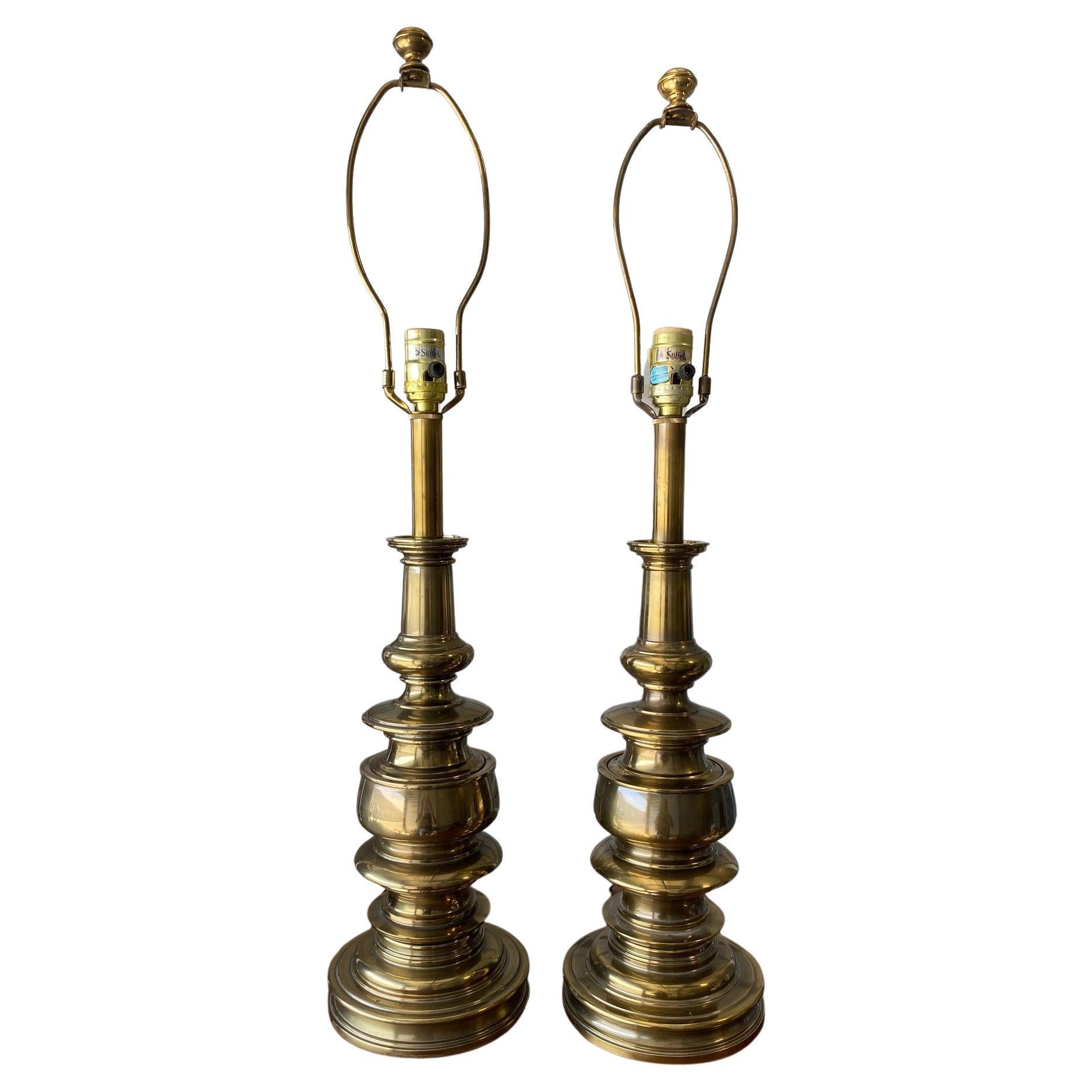 Pair of Traditional Vintage Brass Gold Table Lamps by Stiffel