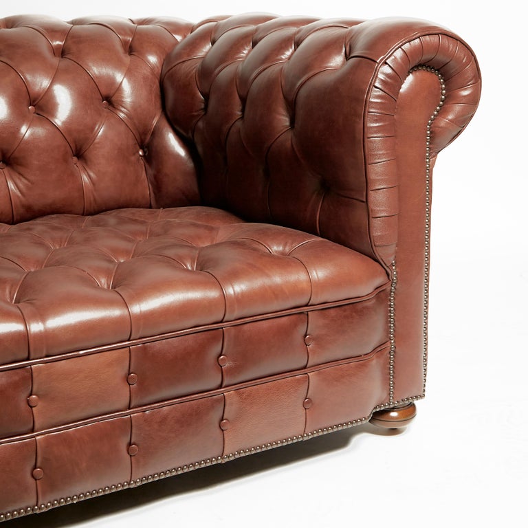 Pair of Traditionally Designed Large Chesterfield Leather Sofas For