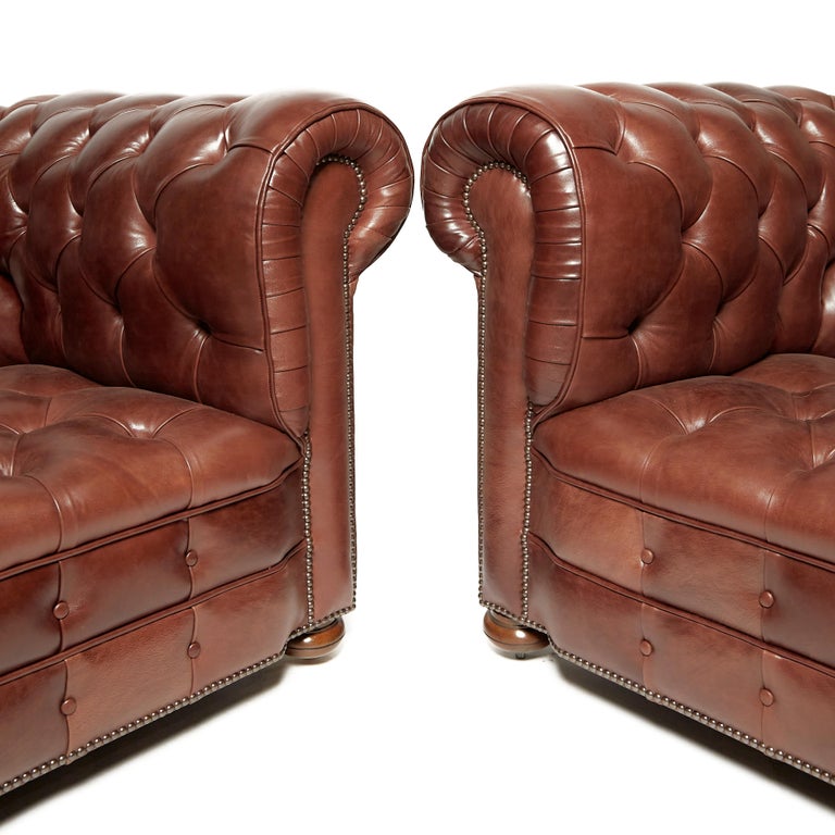 Pair of Traditionally Designed Large Chesterfield Leather Sofas For