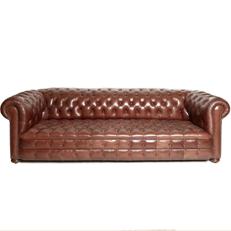 Pair of Traditionally Designed Large Chesterfield Leather Sofas For