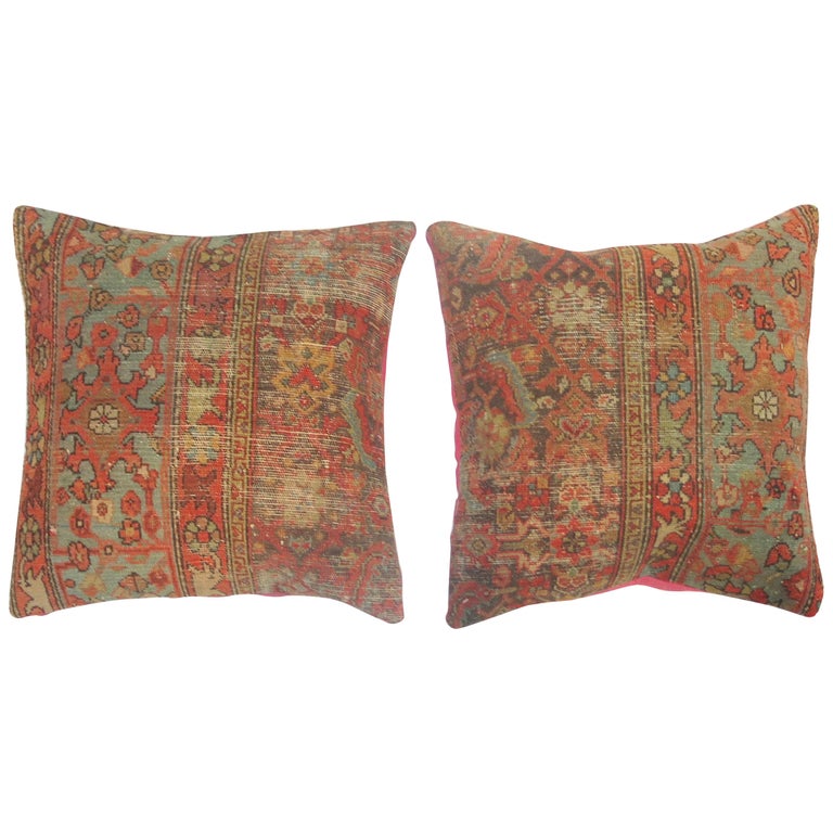 Pair of Traditional Persian Pillows with Bright Pink Backing at 1stDibs