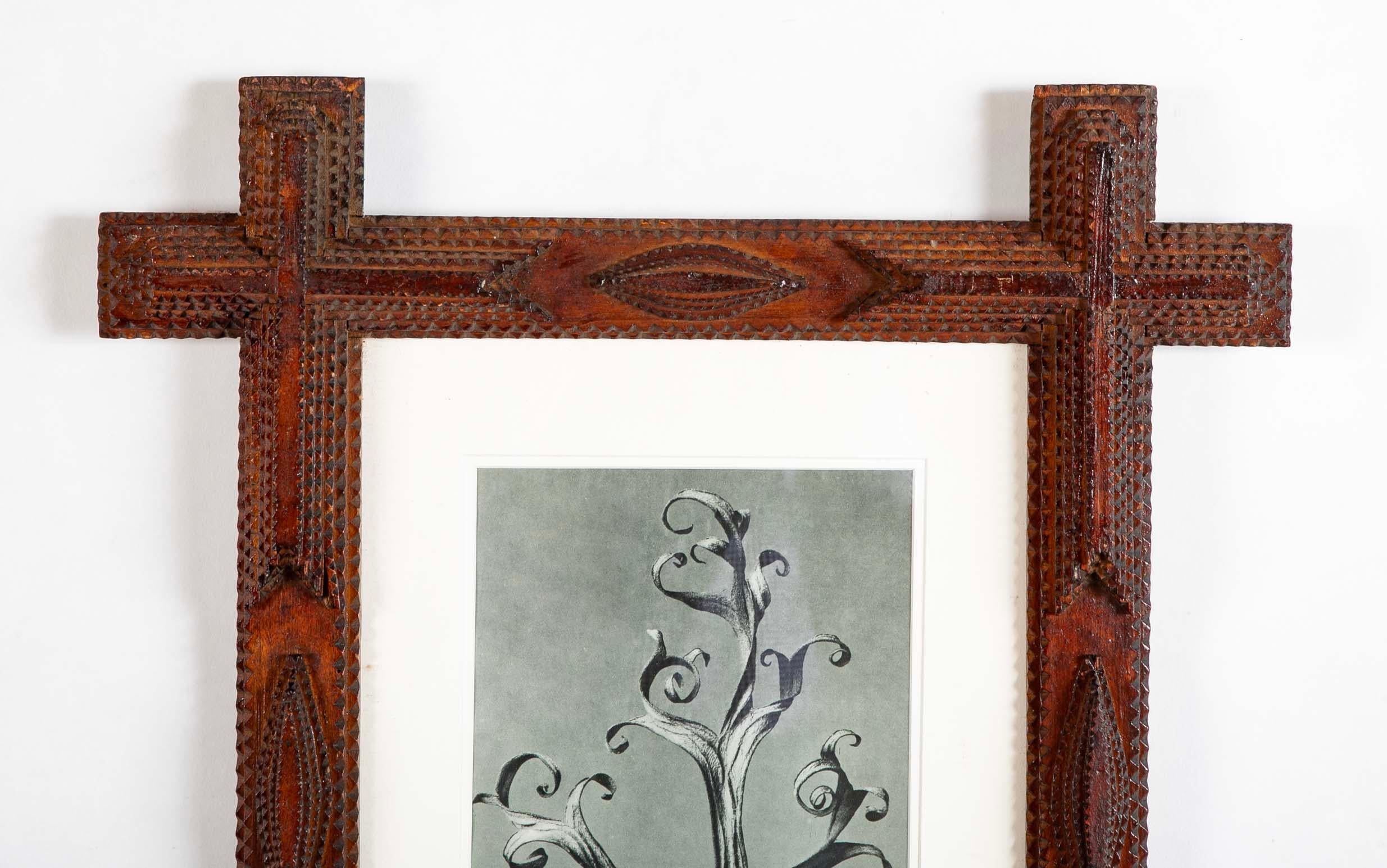 Coppia di cornici di Tramp Art con motivi botanici di Karl Blossfeldt in vendita 1