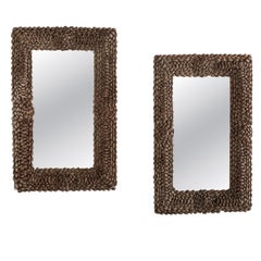 Pair of Tramp Art Pine Cone Mirrors With Exceptional Sparkling Mercury Plate
