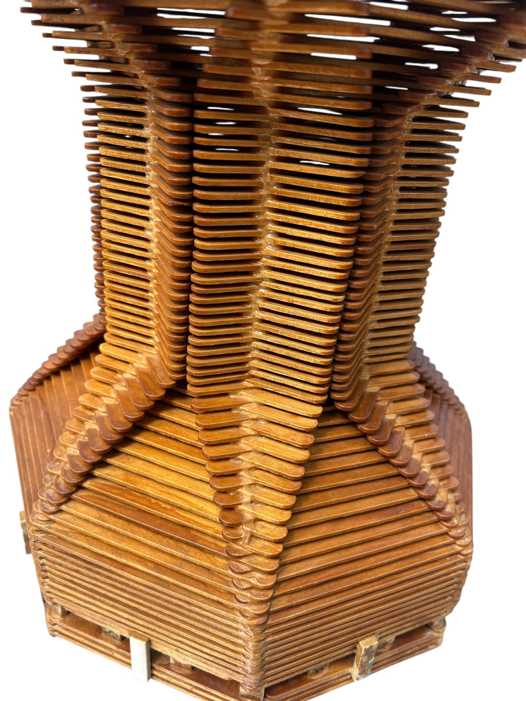 Pair of Tramp Art Popsicle Stick Lamps For Sale 3