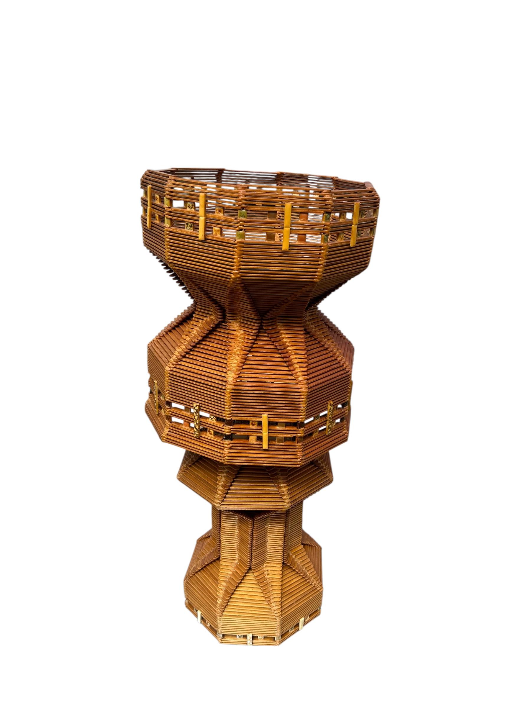 Pair of Tramp Art Popsicle Stick Lamps For Sale 5