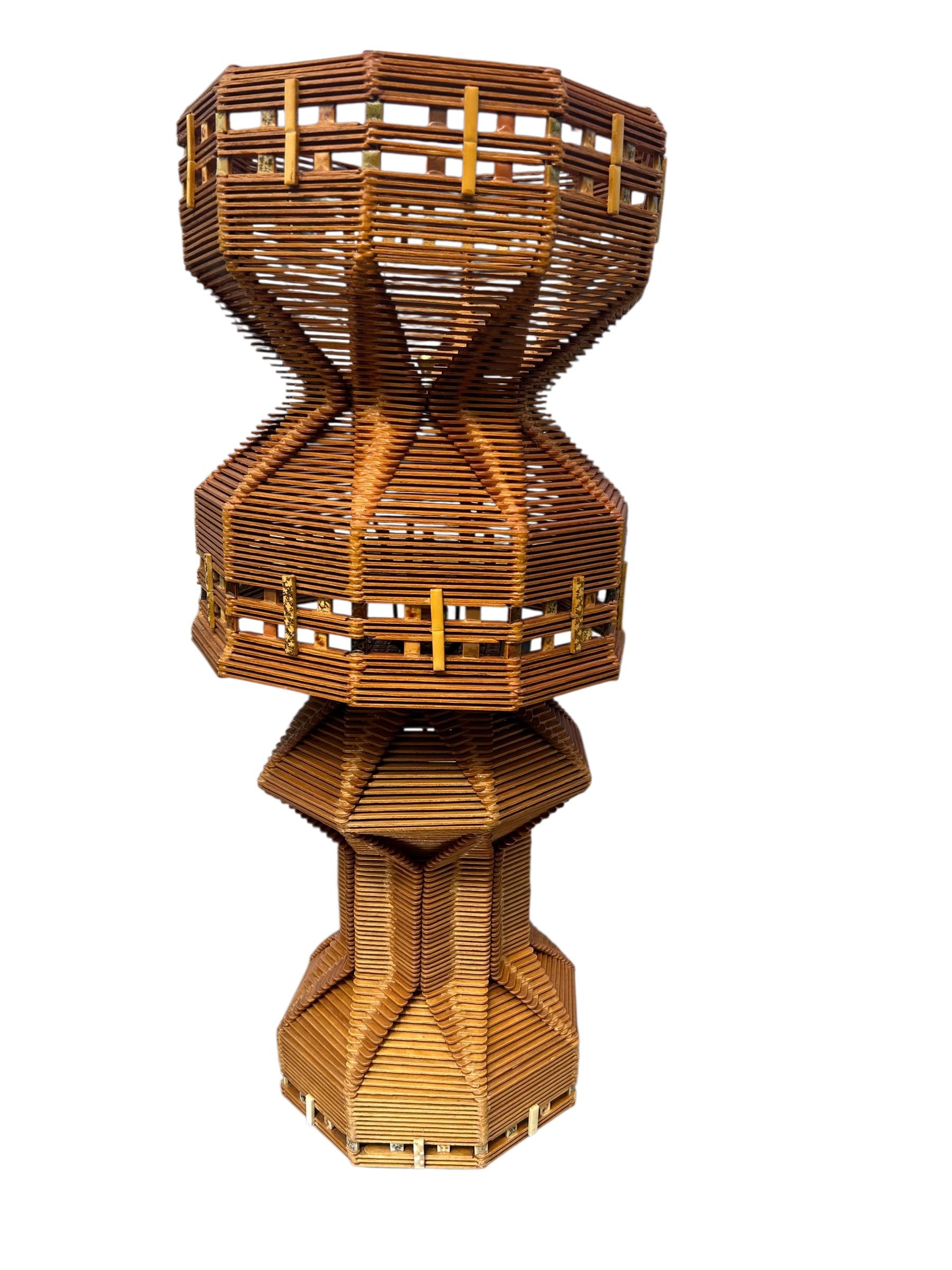 Pair of Tramp Art Popsicle Stick Lamps For Sale 7