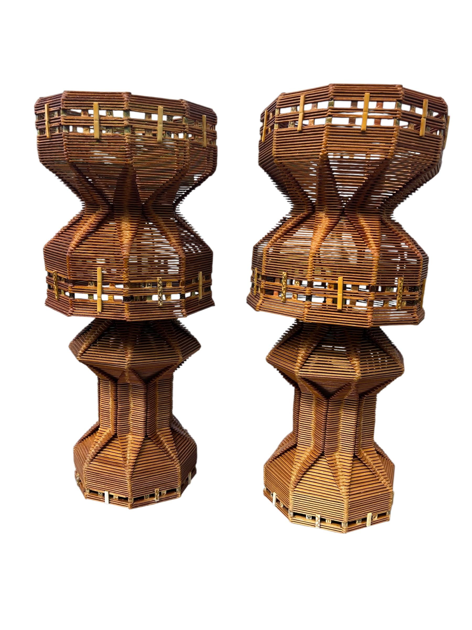 Pair of Tramp Art Popsicle Stick Lamps For Sale 8