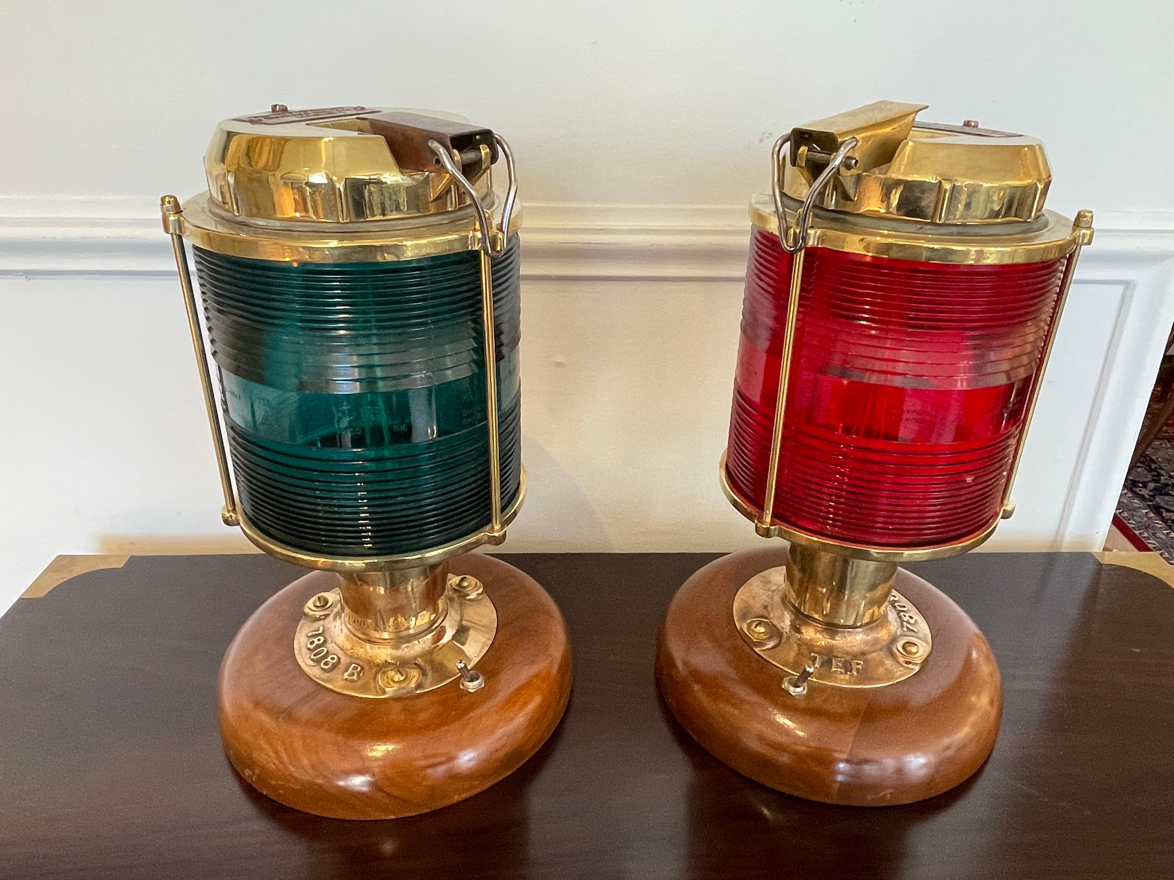 Industrial Pair of Tranberg Brass Port and Starboard Navigational Nautical Post Lights