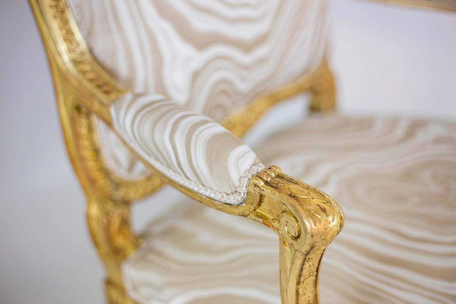 Pair of Transition Style Armchairs in Giltwood, circa 1880 3