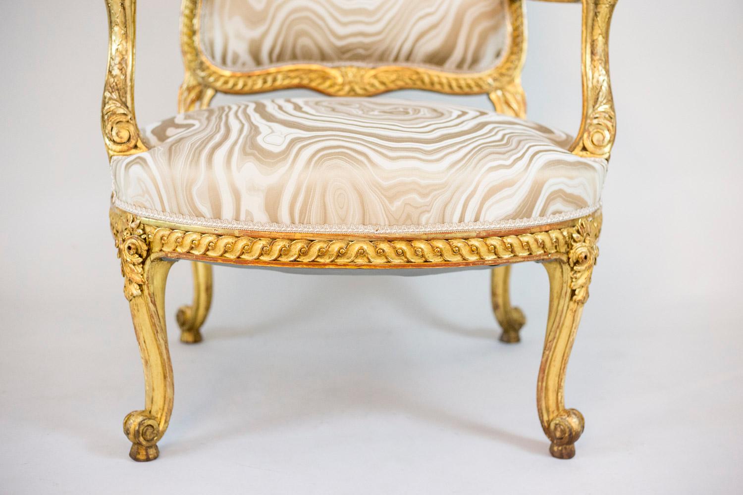 Pair of Transition Style Armchairs in Giltwood, circa 1880 5