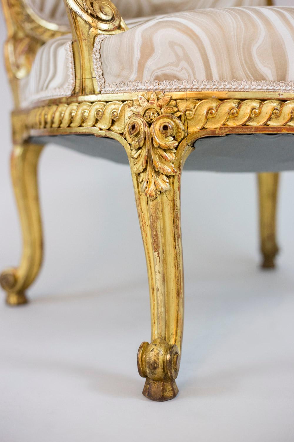 Pair of Transition Style Armchairs in Giltwood, circa 1880 6