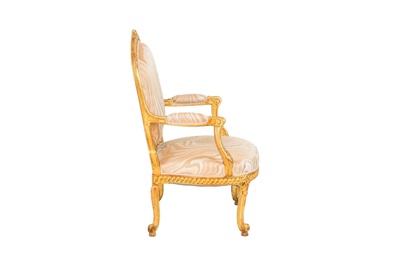 French Pair of Transition Style Armchairs in Giltwood, circa 1880