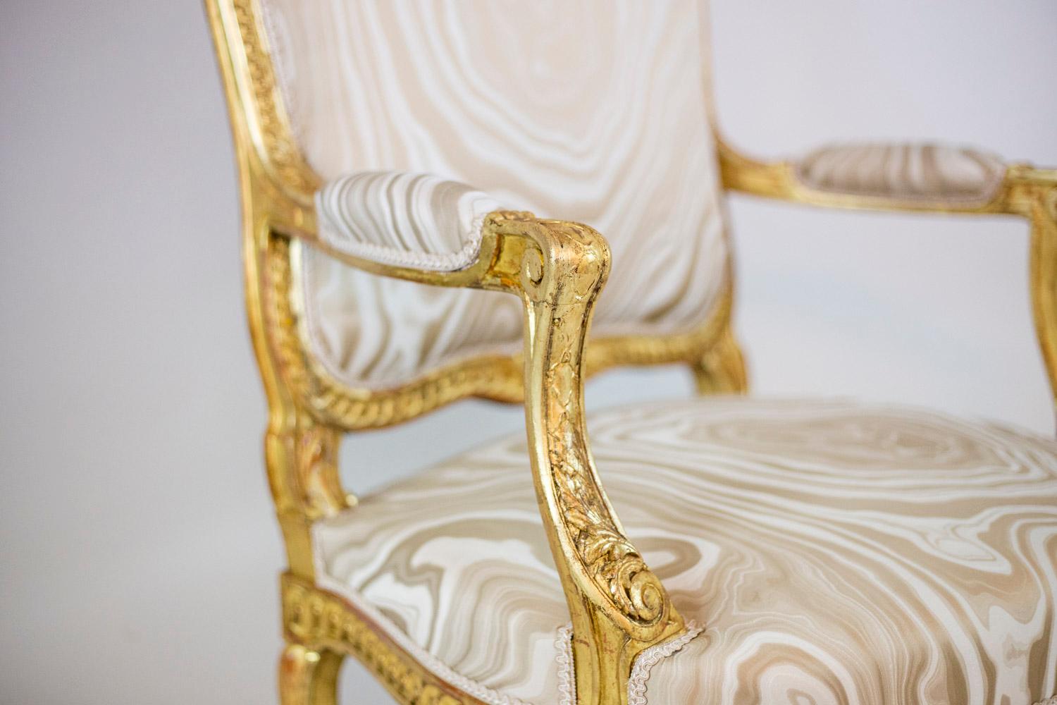 Pair of Transition Style Armchairs in Giltwood, circa 1880 2