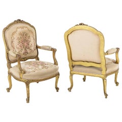 Pair of Transition Style Armchairs in Giltwood, circa 1880