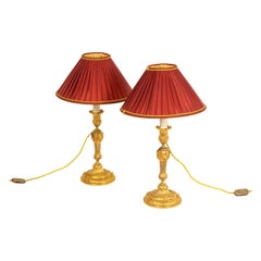 Pair of Transition Style Candleholders in Gilt Bronze, circa 1900