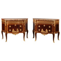 Pair of Transitional Style Gilt-Bronze Mounted Parquetry Commodes, circa 1870