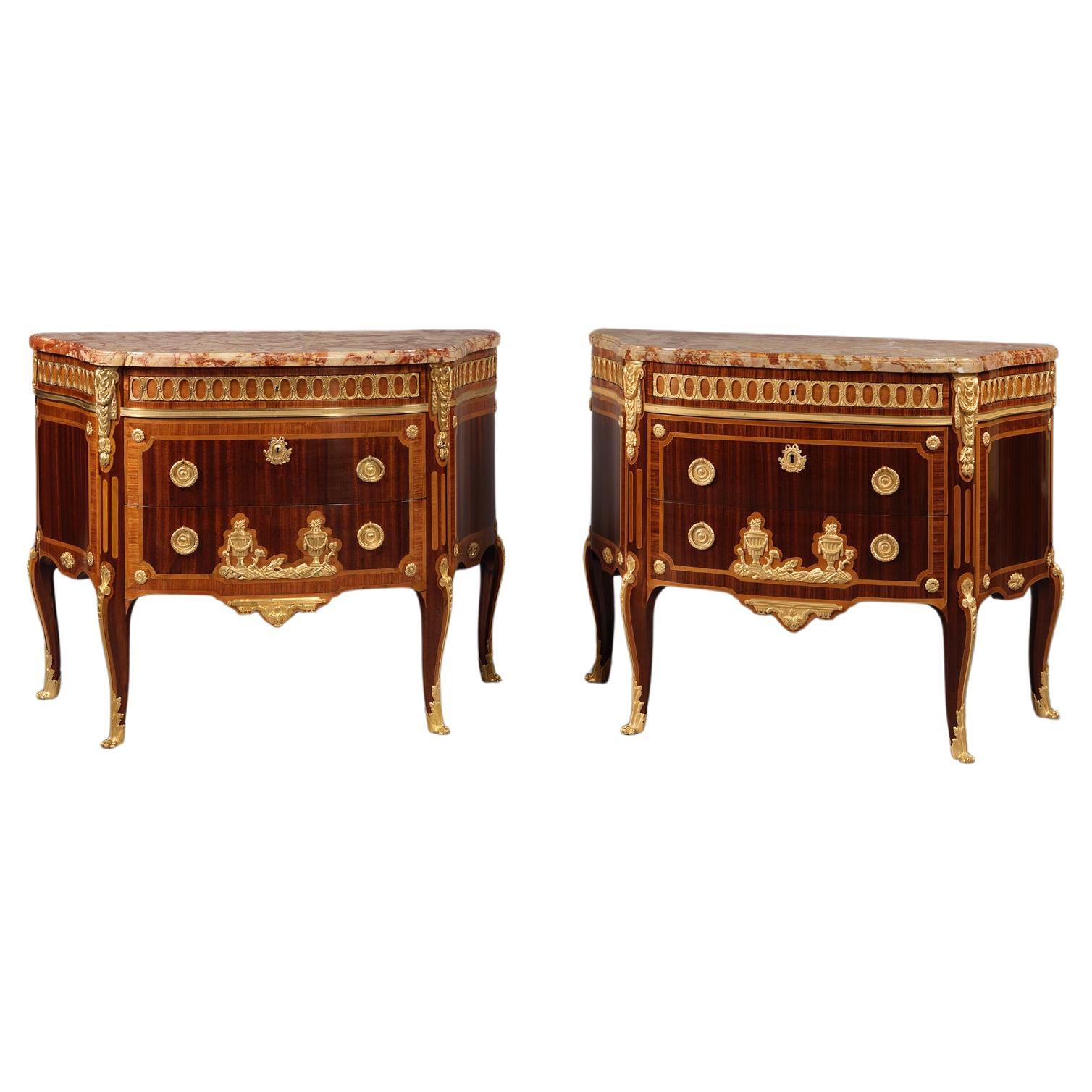 Pair of Transitional Style Parquetry Commodes, by Paul Sormani For Sale