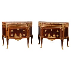 Antique Pair of Transitional Style Parquetry Commodes, by Paul Sormani