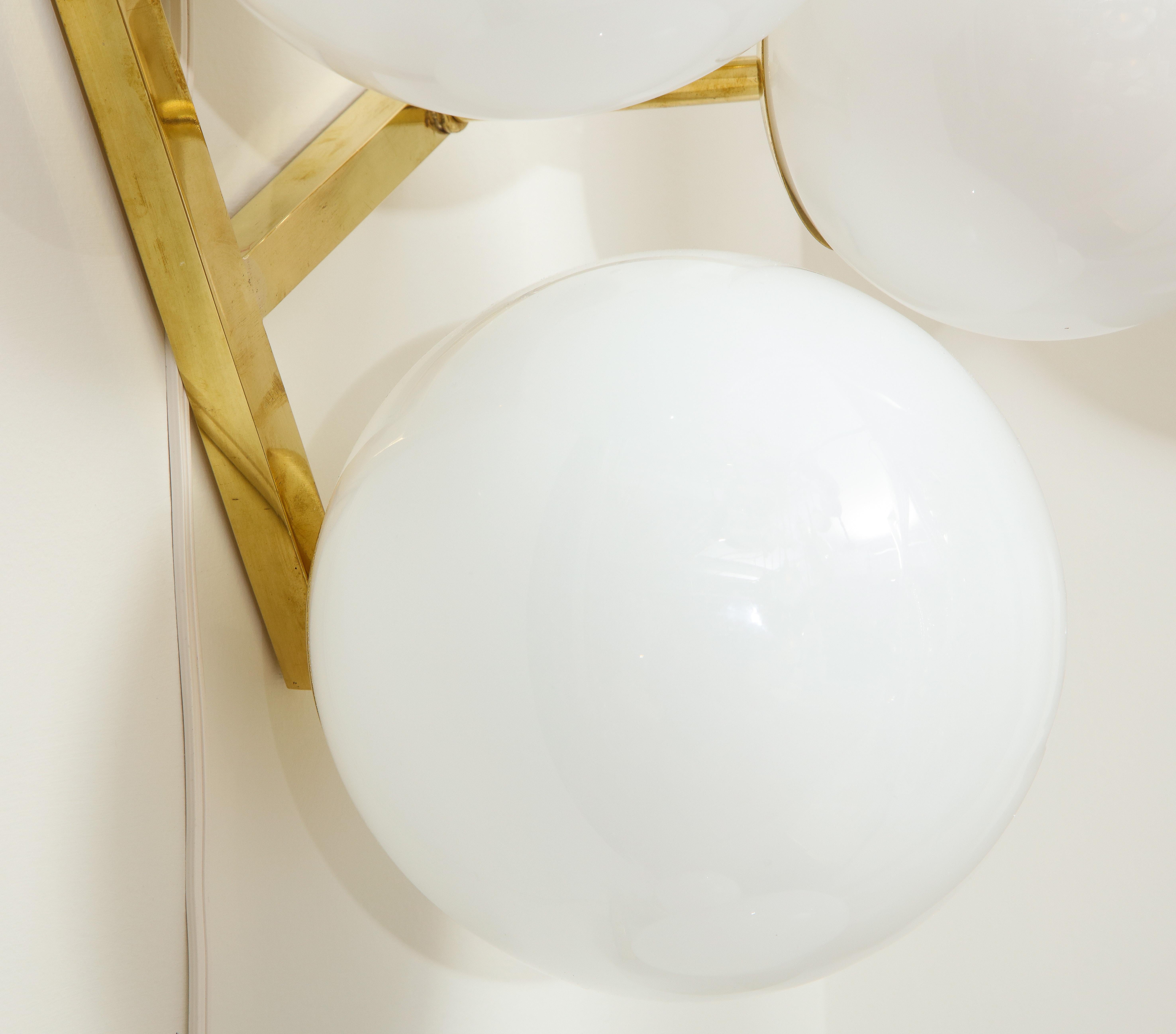 Pair of Translucent White Murano Glass Globes and Brass Sconces, Italy, 2020 1