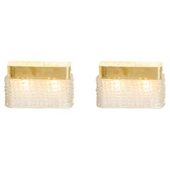 Pair of Translucent White Textured Murano Glass and Brass Sconces, Italy 2022