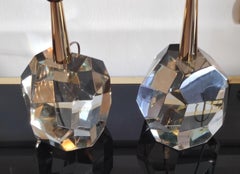 Pair of  translucid Crystal Faceted Table Lamp by Toso