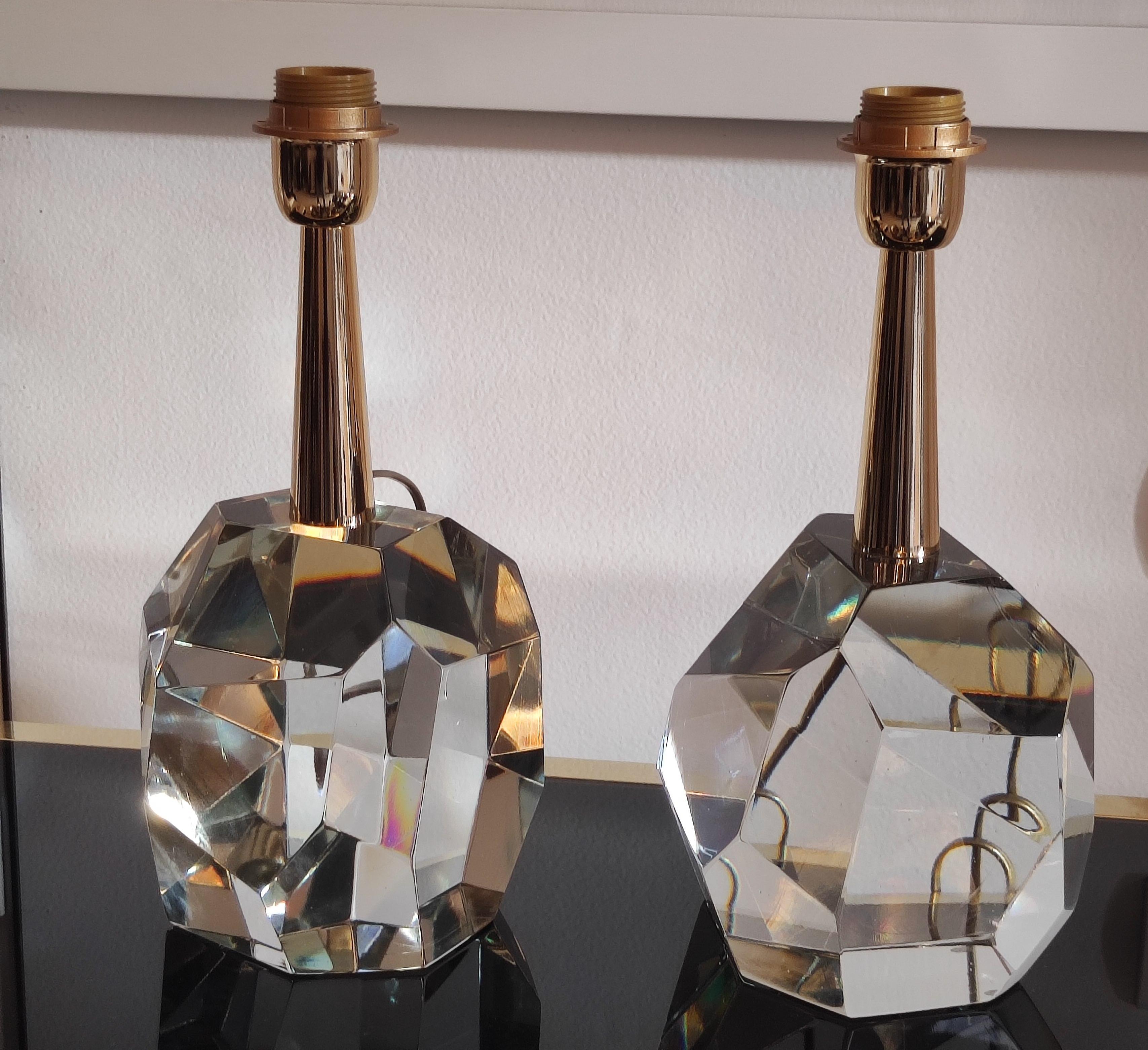 Modern Pair of  translucid Crystal Faceted Table Lamp by Toso For Sale
