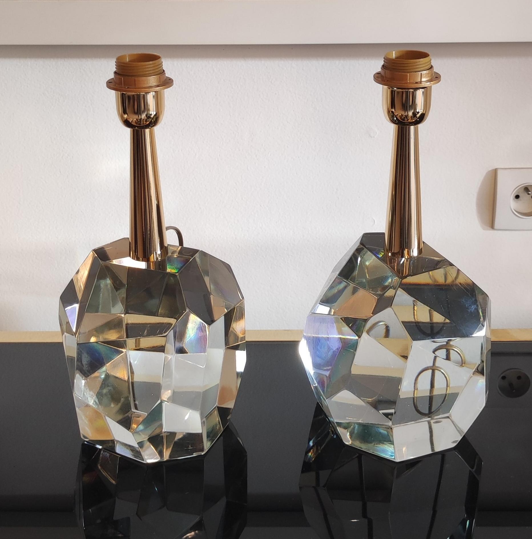 Pair of  translucid Crystal Faceted Table Lamp by Toso For Sale 2