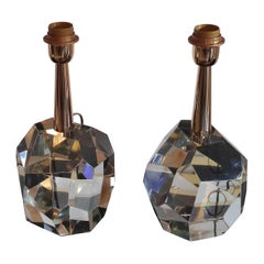 Pair of  translucid Crystal Faceted Table Lamp by Toso