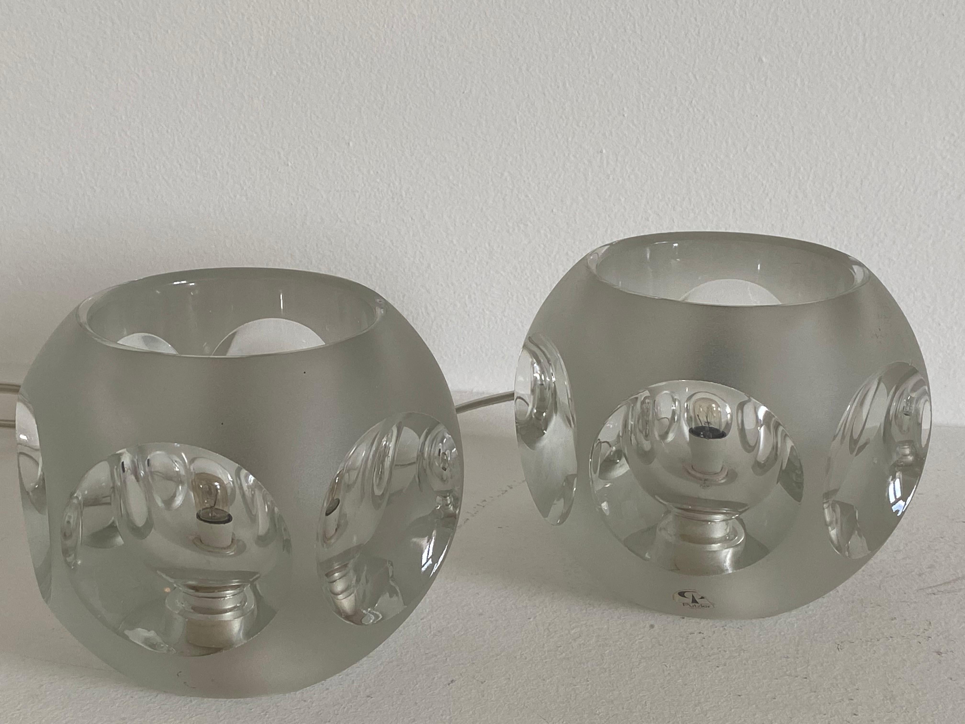 Polished Ice Glass Cube Table Lamps, Peill & Puzzler , 1970 For Sale
