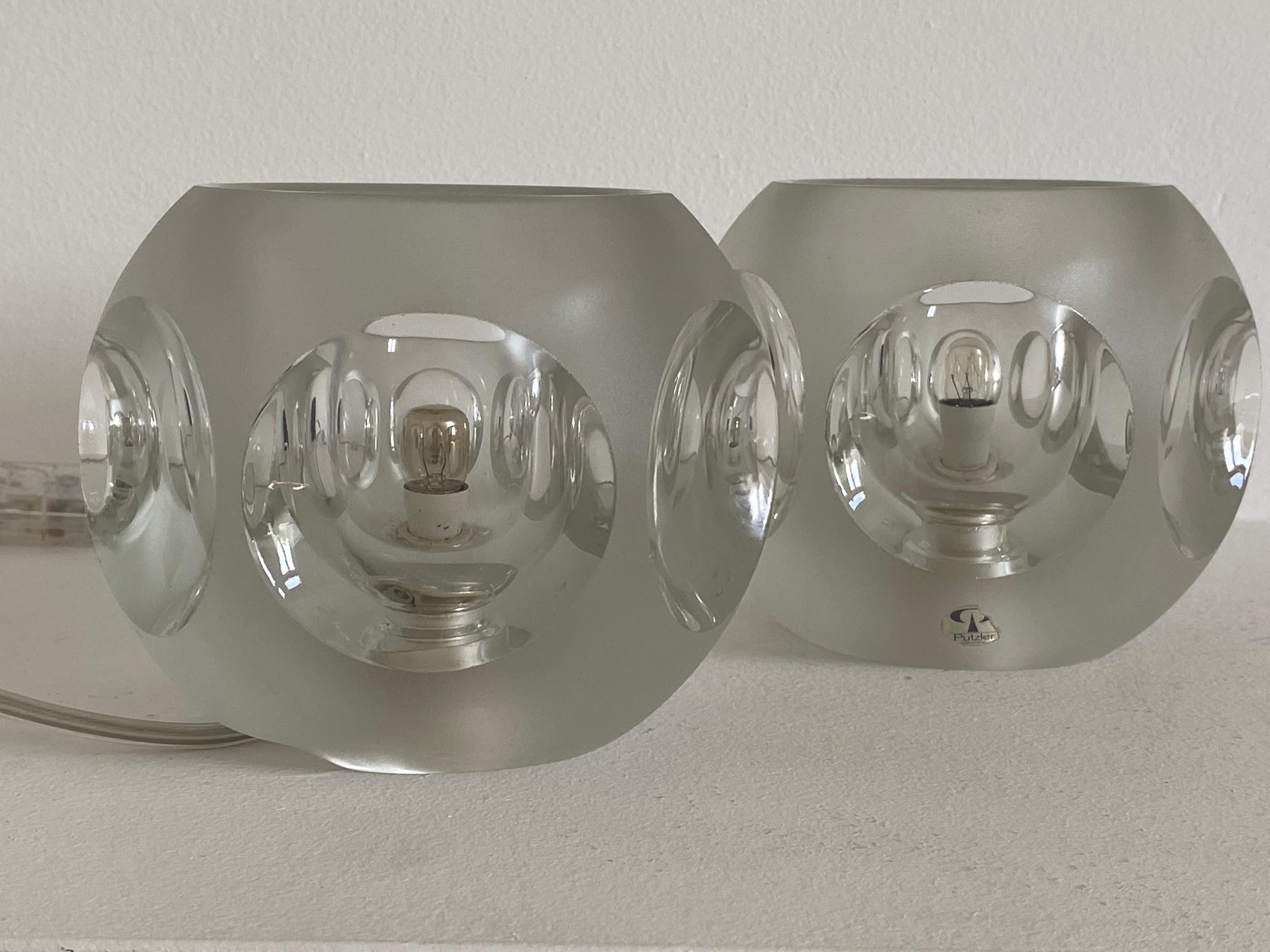Lampes de table cubiques en verre glacé Peill & Puzzler, 1970 Bon état - En vente à Schellebelle, BE
