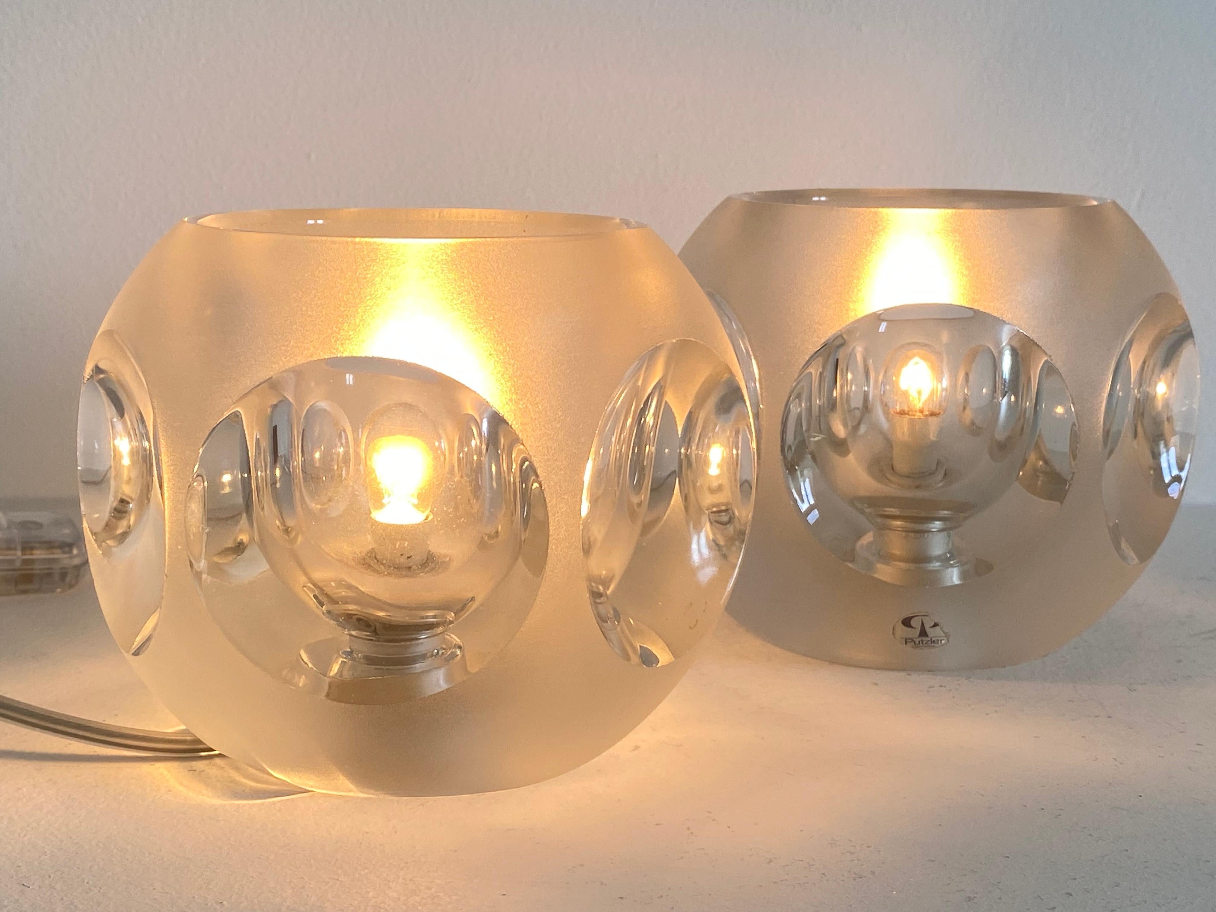 20ième siècle Lampes de table cubiques en verre glacé Peill & Puzzler, 1970 en vente