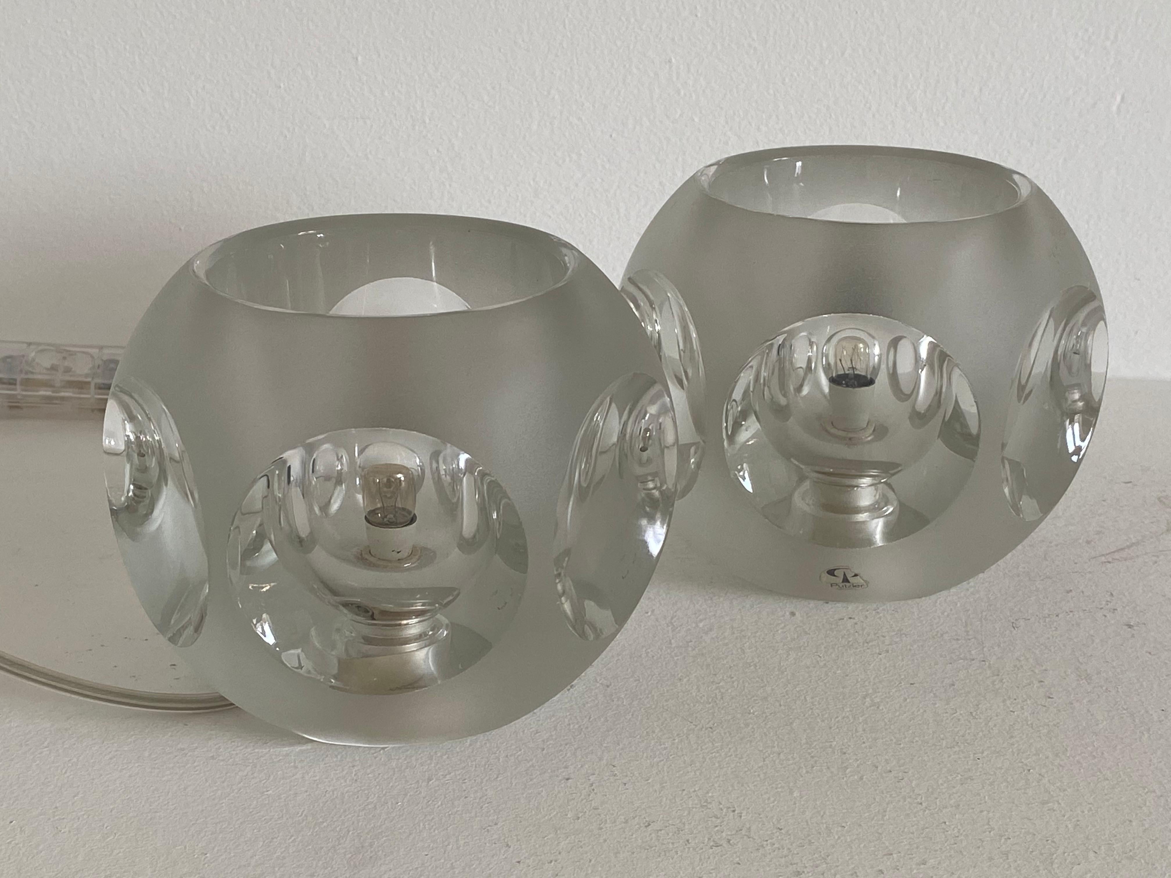 Lampes de table cubiques en verre glacé Peill & Puzzler, 1970 en vente 1