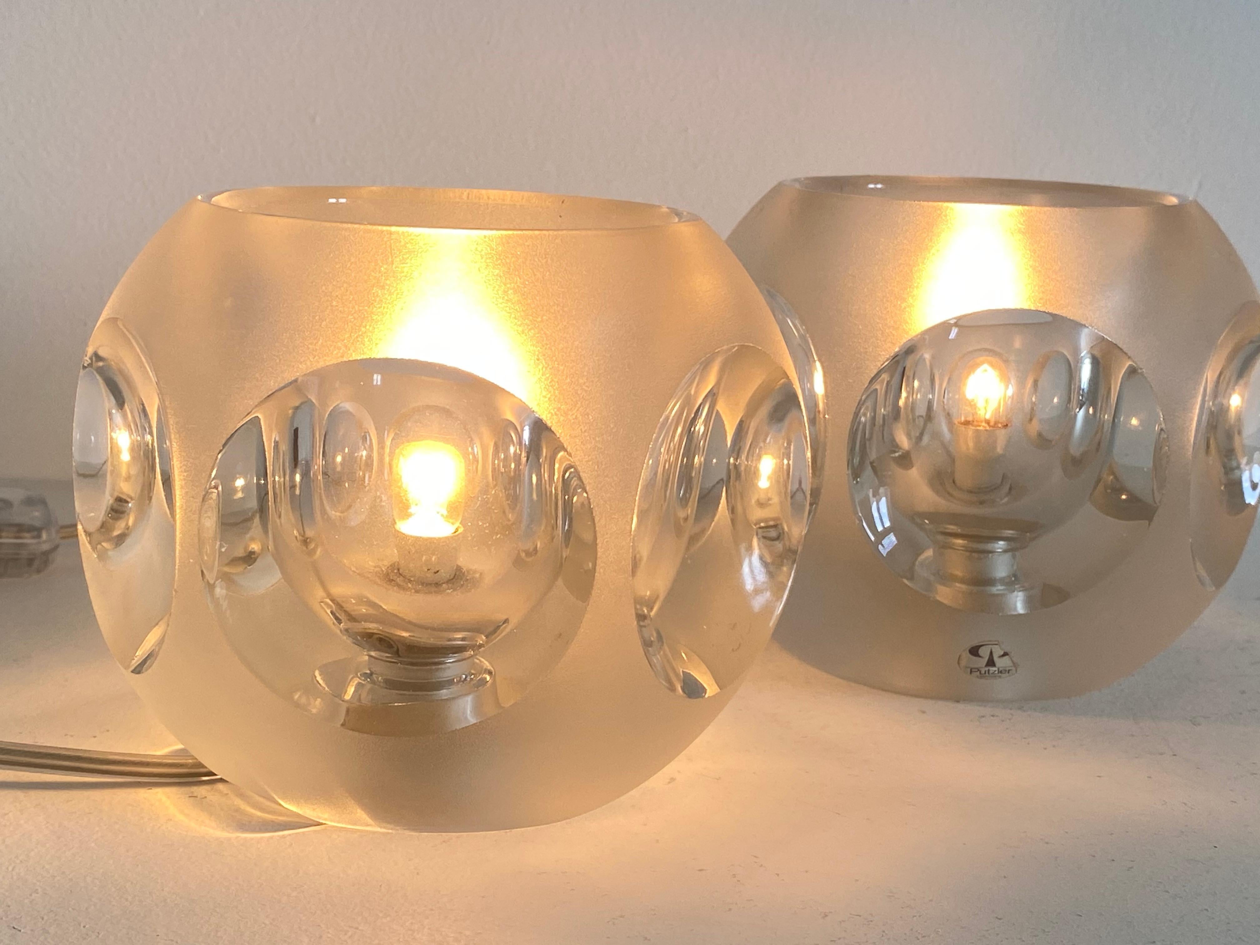 Ice Glass Cube Table Lamps, Peill & Puzzler , 1970 For Sale 3