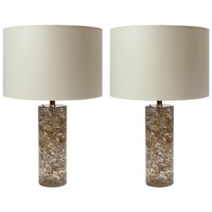 Pair of Transparent Fractal Resin and Gold Leaves Table Lamps