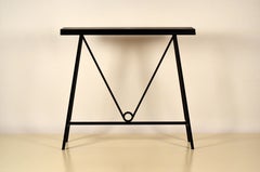Pair of 'Trapèze' Blackened Steel and Goatskin Consoles by Design Frères