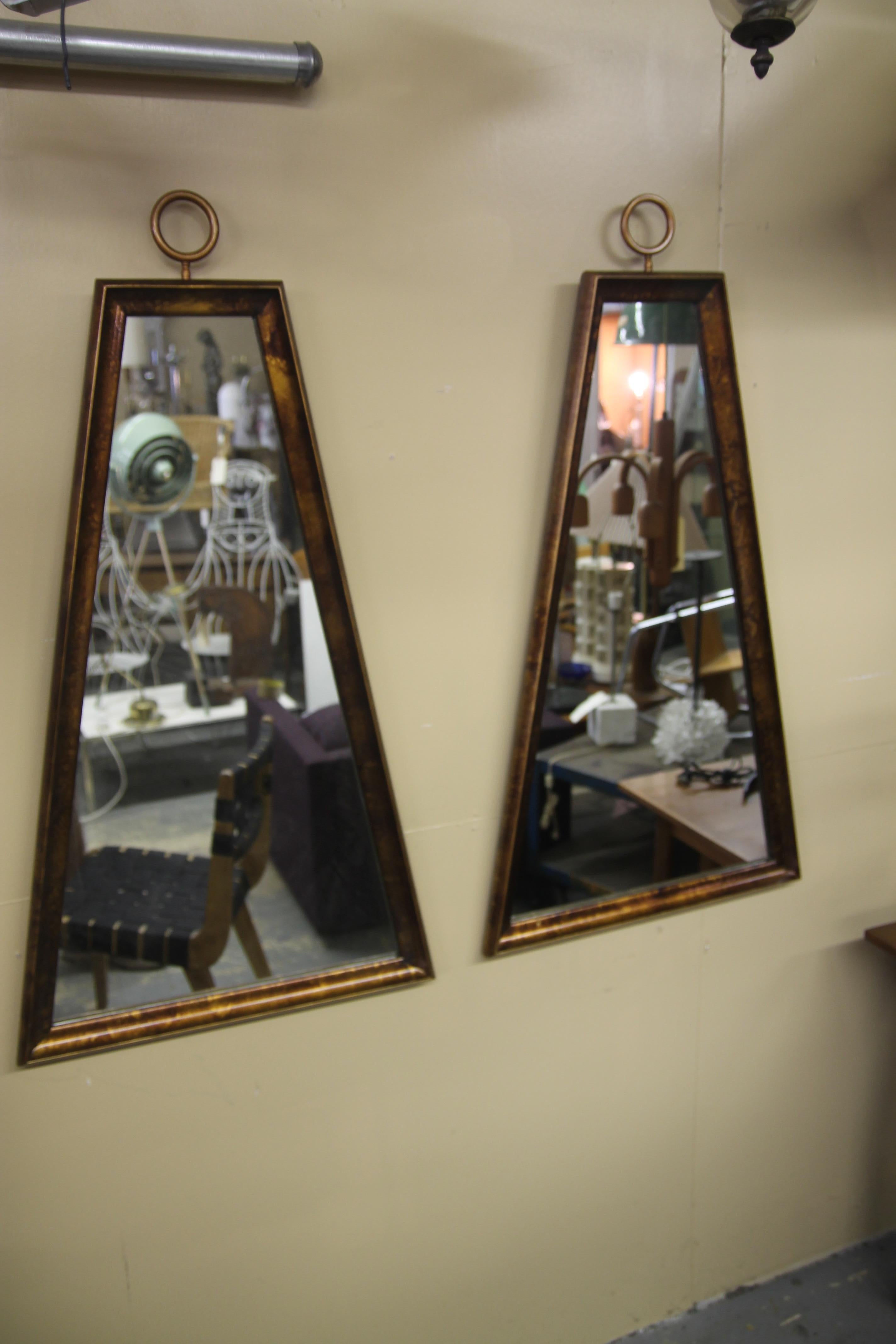Mid-20th Century Pair of Trapezoidal Frame Mirrors in the Manner of Tommi Parzinger For Sale