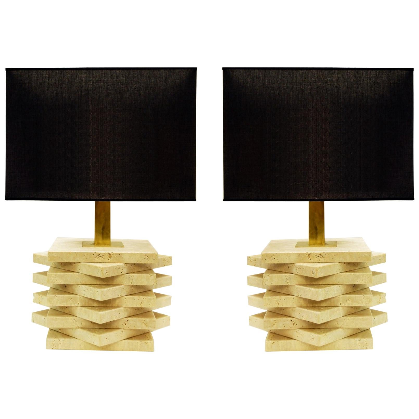Pair of Travertine Table Lamps