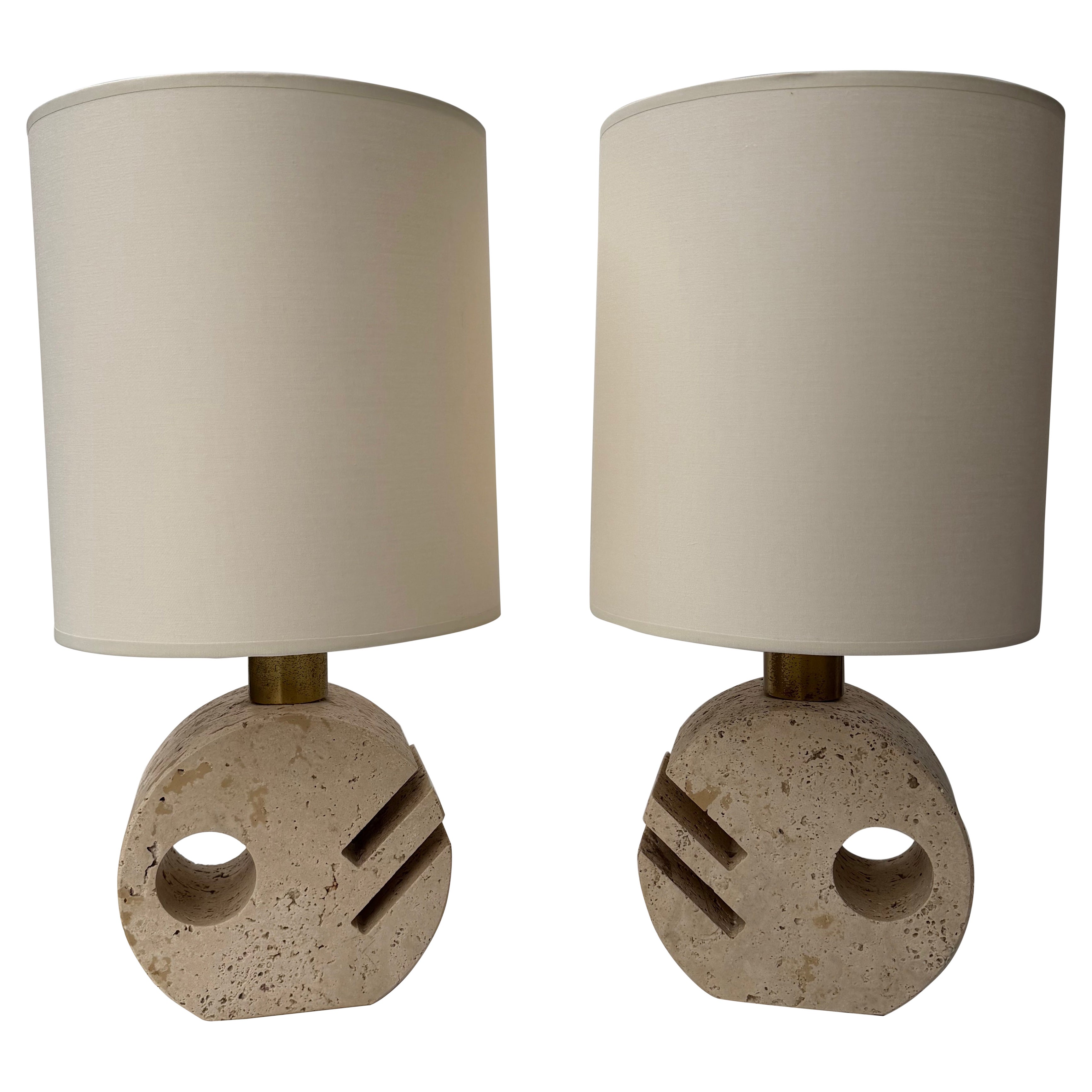 Pair of Travertine Abstract Sculpture Lamps by Fratelli Mannelli. Italy, 1970s For Sale