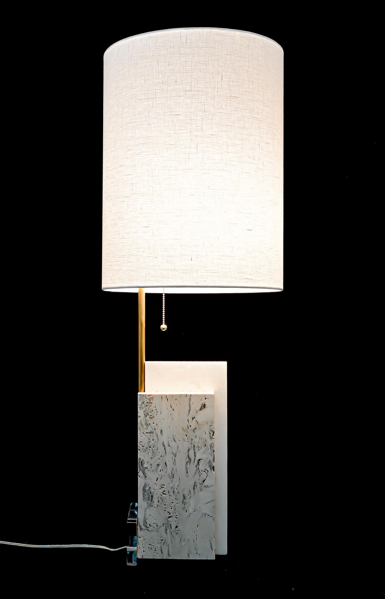 American Pair of Travertine and Acrylic Modern Craftsman Style Table Lamps For Sale