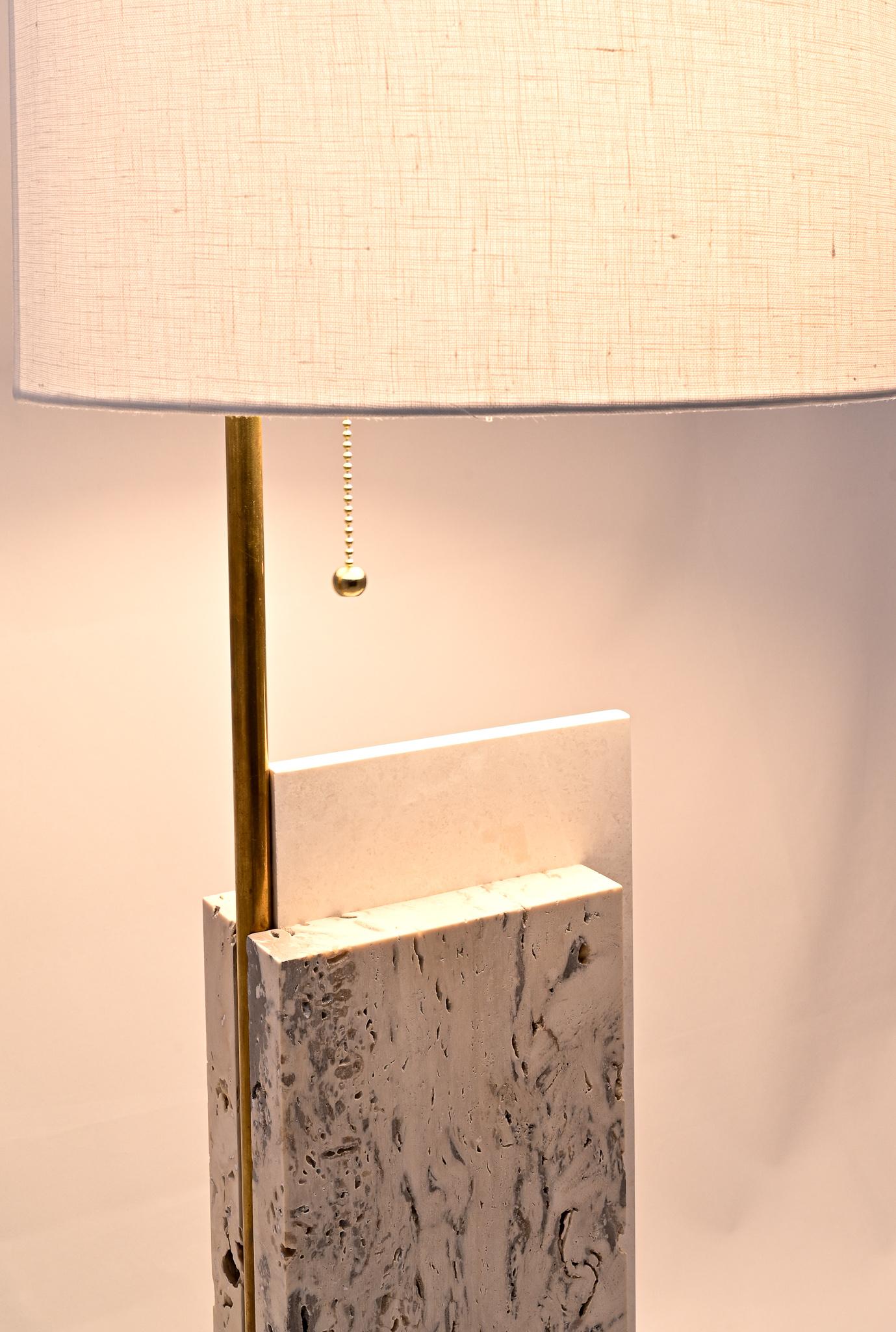 Pair of Travertine and Acrylic Modern Craftsman Style Table Lamps For Sale 2