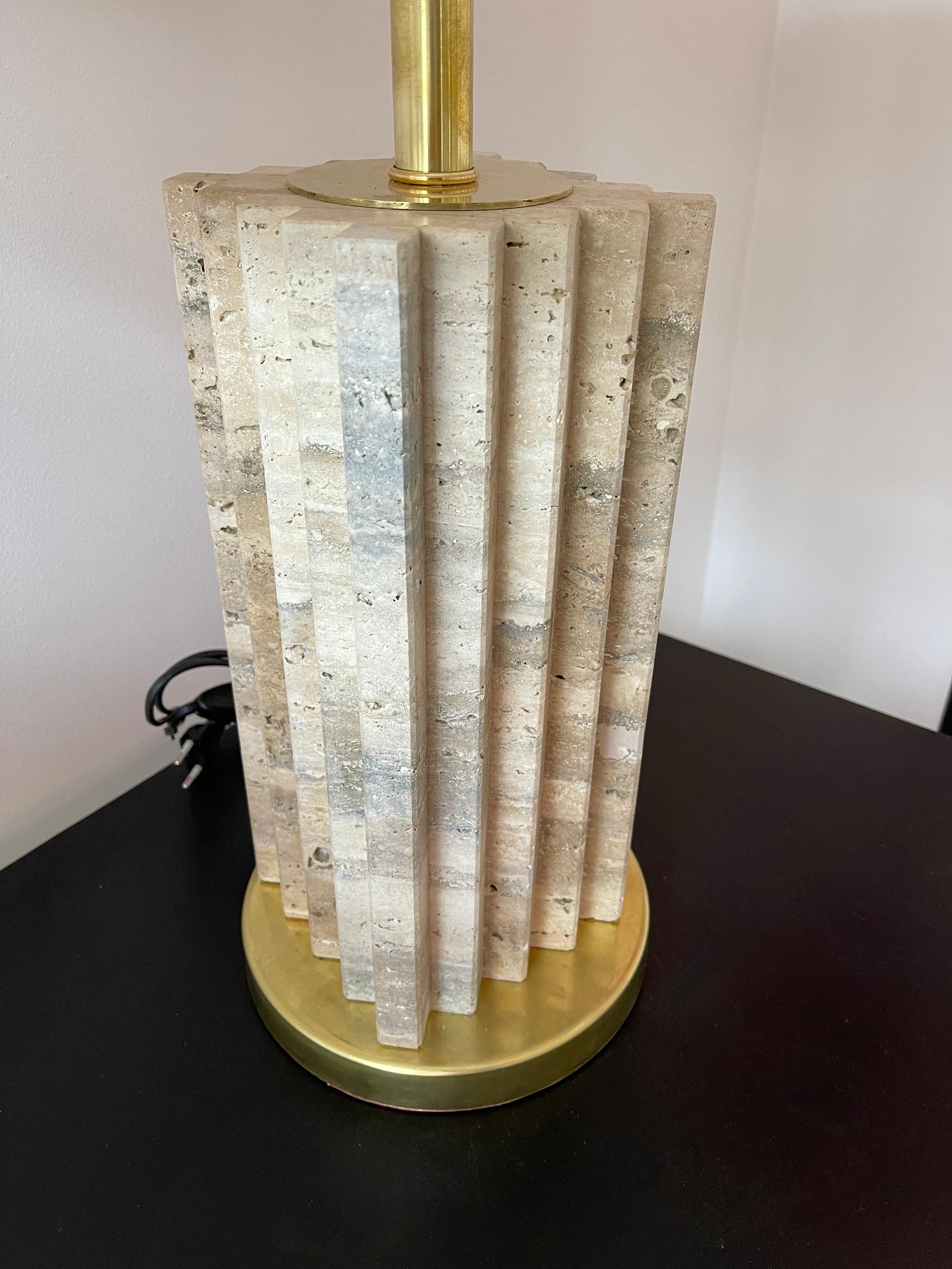 Pair of Travertine and Brass Lamps For Sale 5