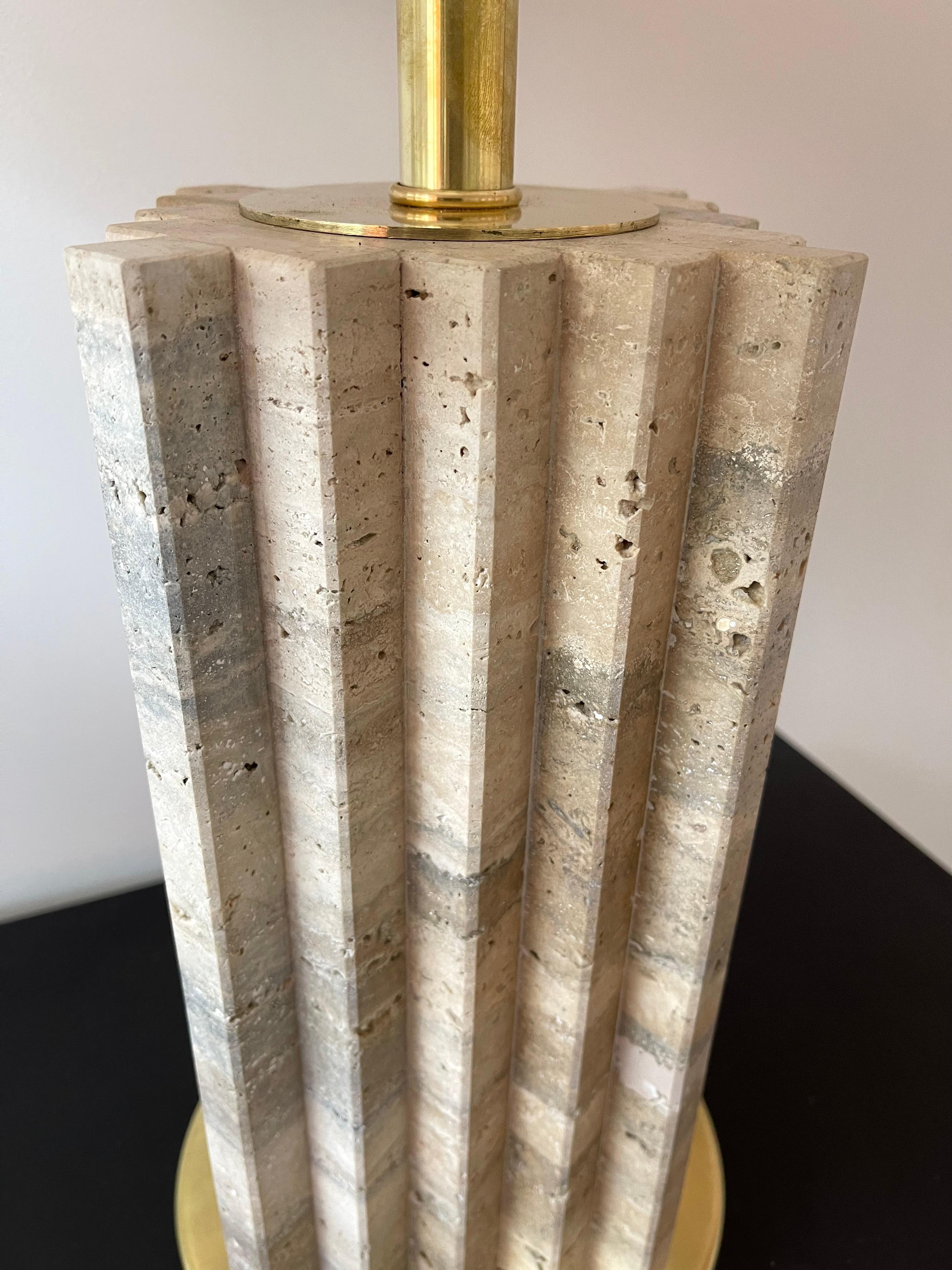 Pair of Travertine and Brass Lamps For Sale 6