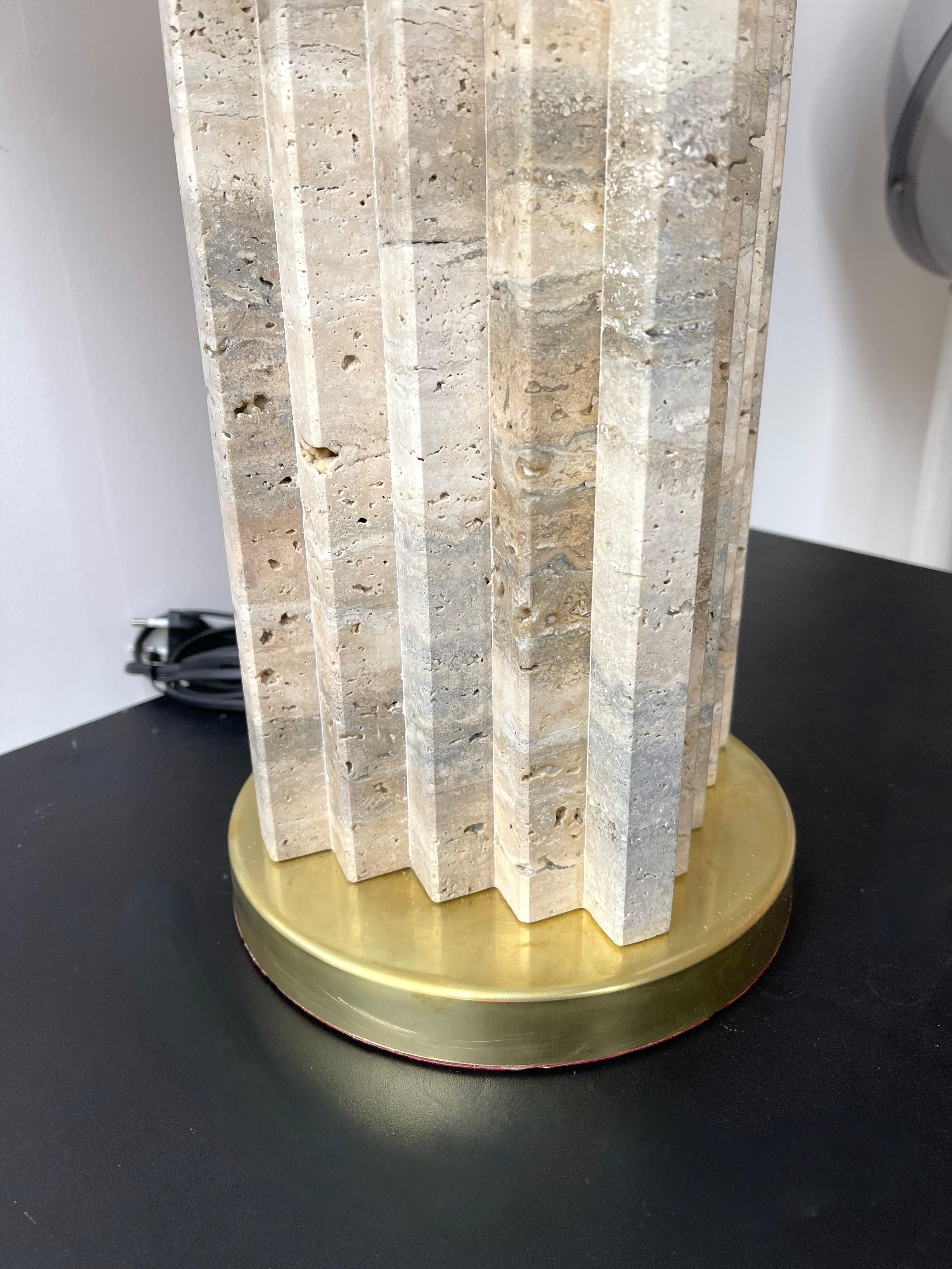 Pair of Travertine and Brass Lamps For Sale 7