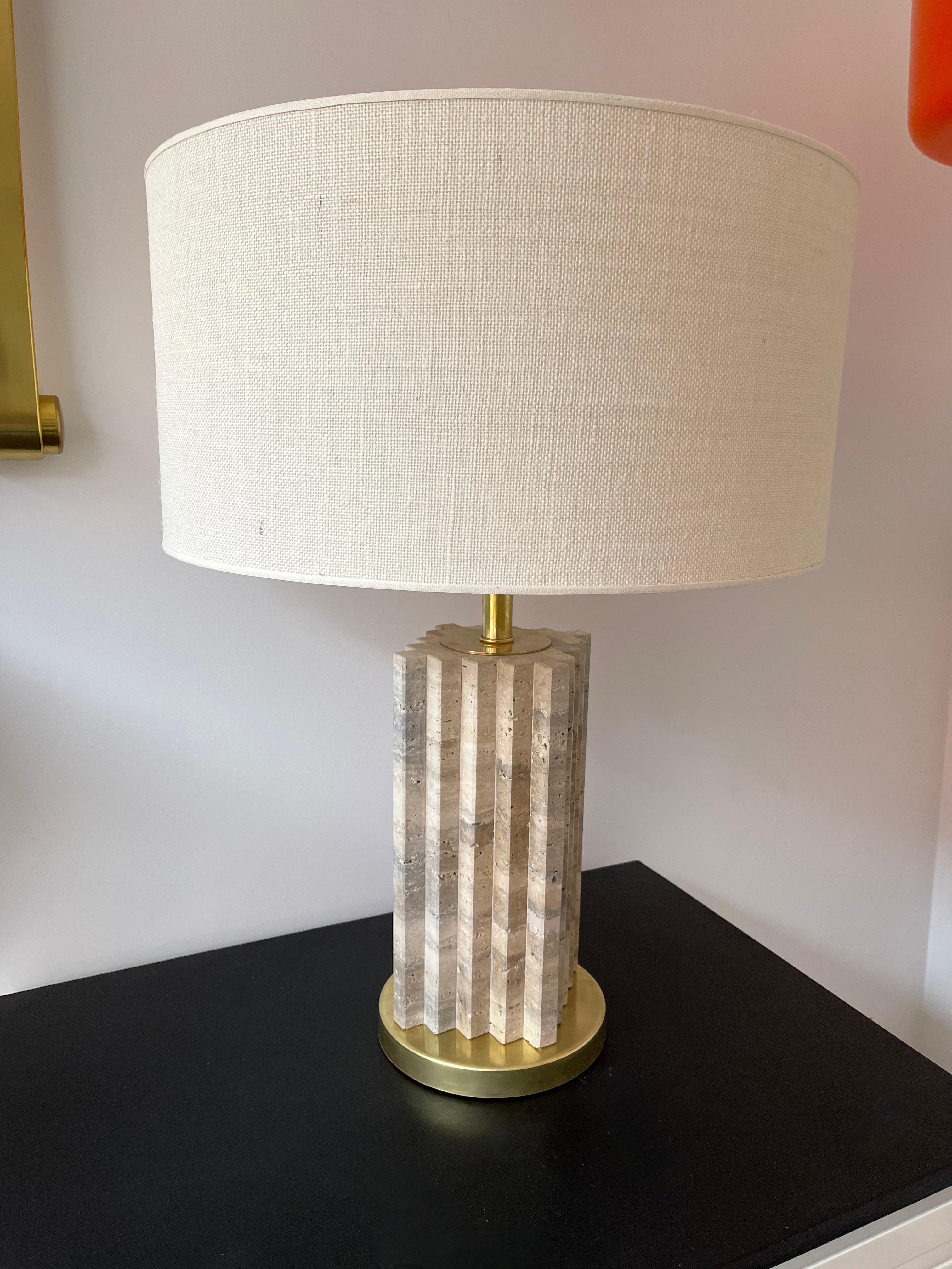 Pair of Travertine and Brass Lamps For Sale 2