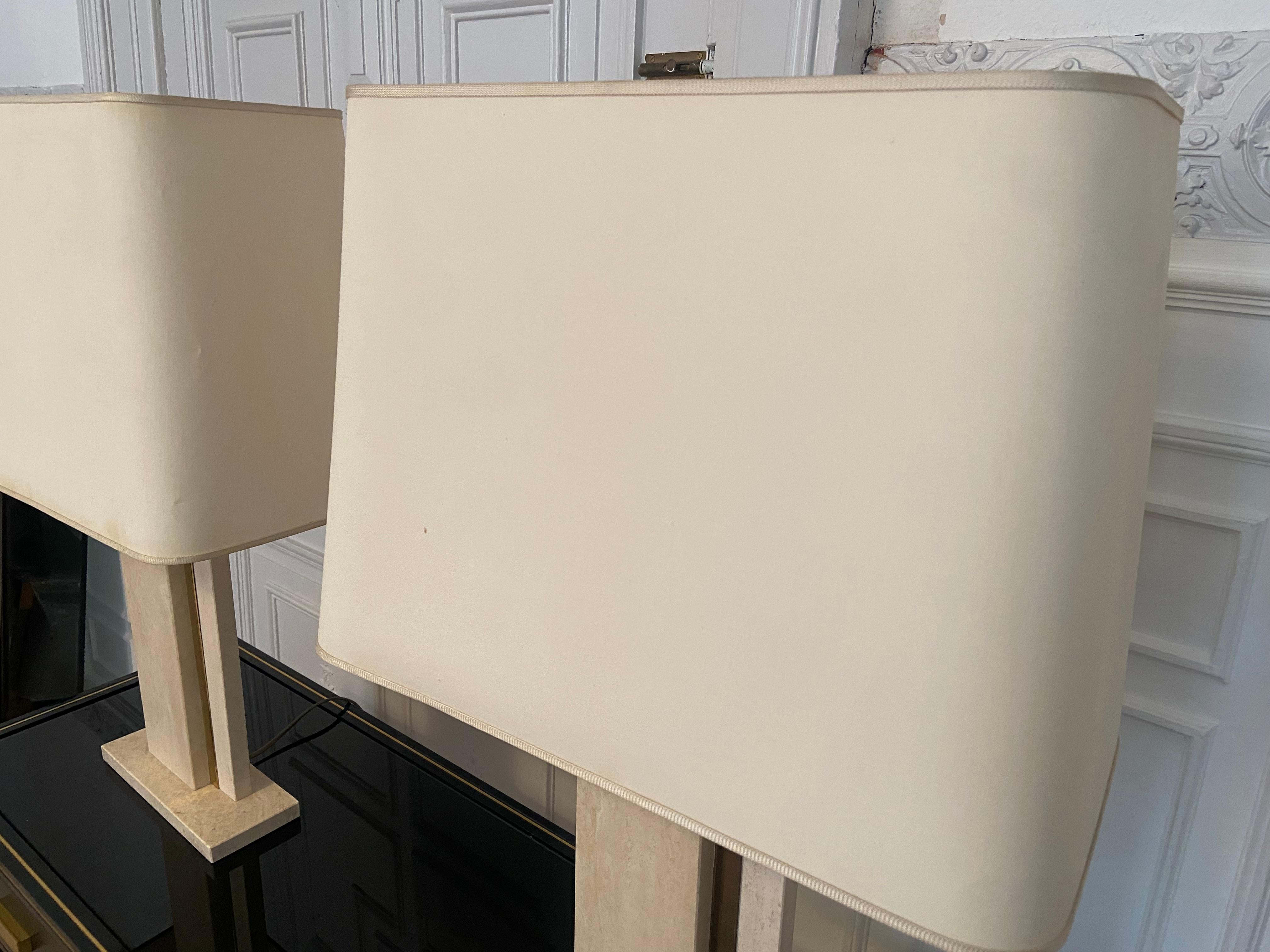 Pair of travertine and brass lamps For Sale 1