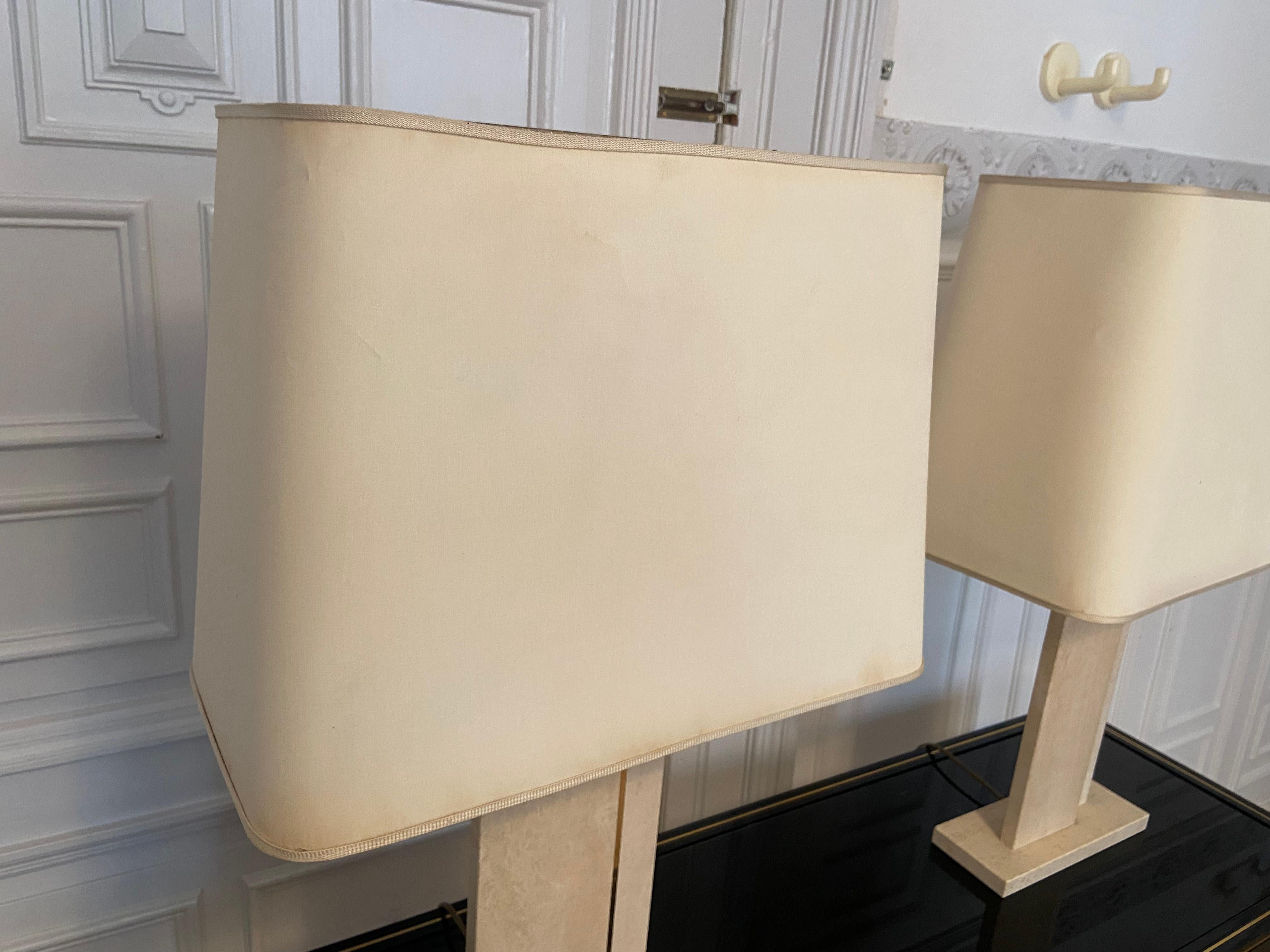  Pair of travertine and brass lamps For Sale 2