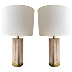 Pair of Travertine and Brass Lamps