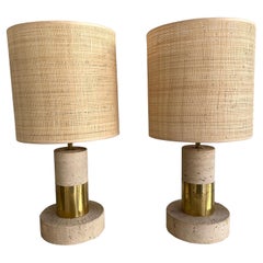 Pair of Travertine and Brass Lamps. Italy, 1970s Pair of Travertine and Brass Lamps. Italy, 1970s